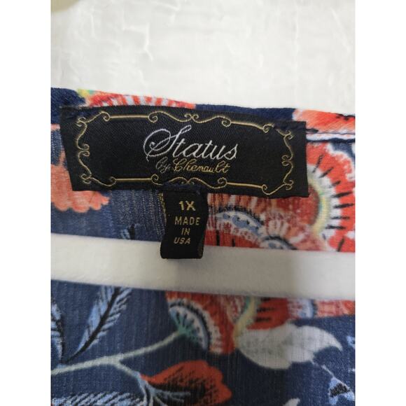 Womens 1X Navy, Rust Red, Faux Embroidery Fall Floral Tunic Top - Picture 3 of 9